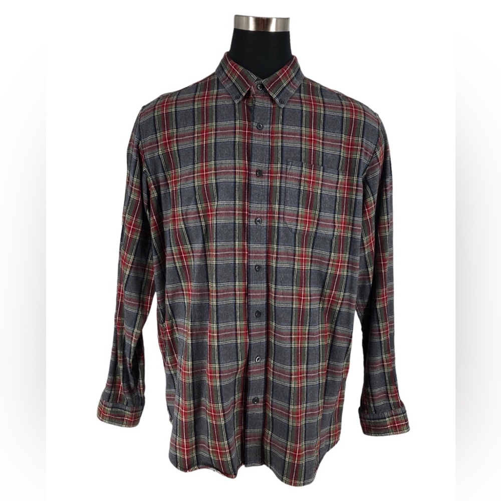 L.L. Bean Mens Traditional Fit Long Sleeve Flannel Shirt Size XL Tall Gray Plaid